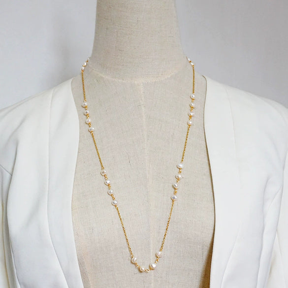 Wholesale Jewelry Retro Style Freshwater Pearl Titanium Steel Cross Chain Necklace For Women