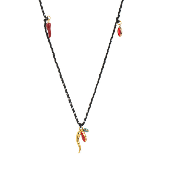 Wholesale Jewelry Retro Style Geometric Copper Cotton Rope Pendant Necklace With Evil Eye Charm