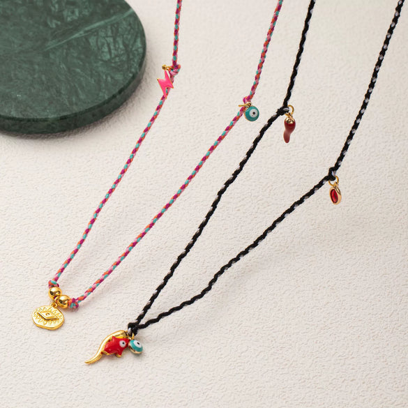 Wholesale Jewelry Retro Style Geometric Copper Cotton Rope Pendant Necklace With Evil Eye Charm