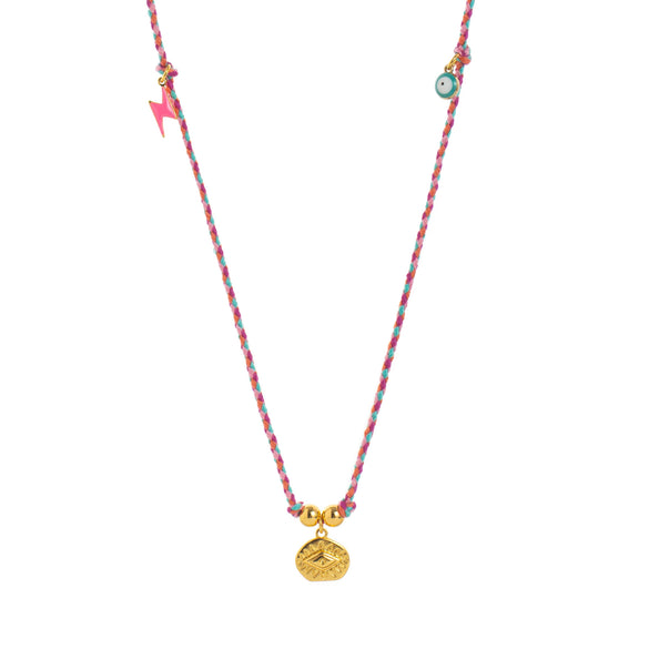 Wholesale Jewelry Retro Style Geometric Copper Cotton Rope Pendant Necklace With Evil Eye Charm
