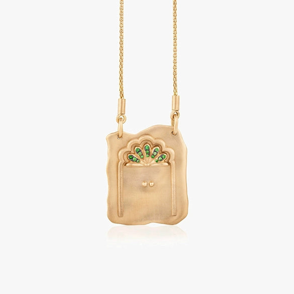 Wholesale Jewelry Retro Style Geometric Copper Goldplated Tarot Card Opening And Closing Butterfly Rebirth Door Pendant Necklace