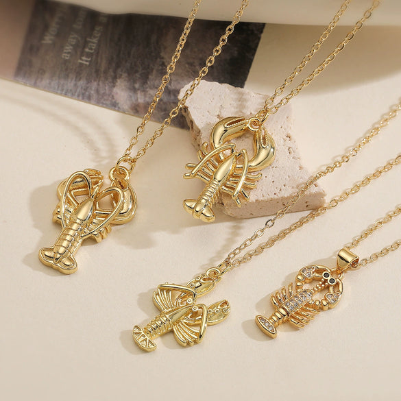 Wholesale Jewelry Retro Style Geometric Copper Real Gold Plated Lobster Pendant Necklace For Women