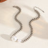 Wholesale Jewelry Retro Style Geometric Pearl Titanium Steel Pendant Necklace And Earring Set 18K Gold Plated