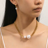 Wholesale Jewelry Retro Style Geometric Pearl Titanium Steel Pendant Necklace And Earring Set 18K Gold Plated