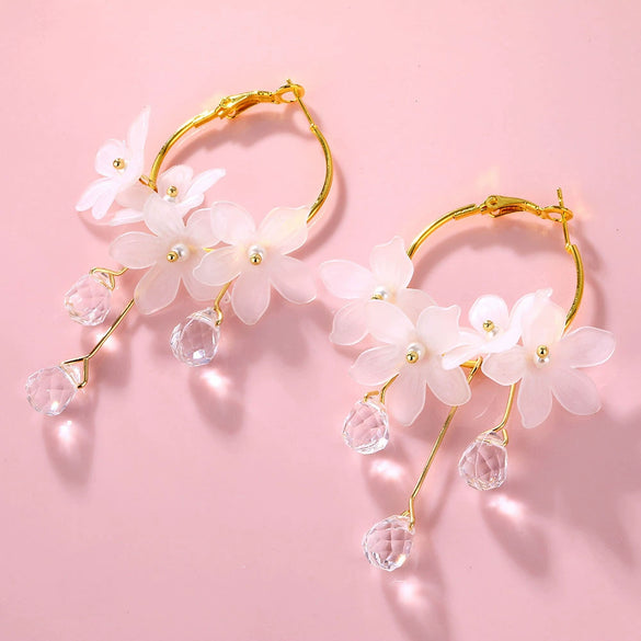 Wholesale Jewelry Retro Style Geometric Plastic And Resin Earrings Inlaid With Crystal Flowers