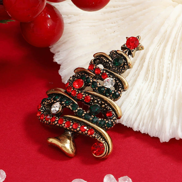 Wholesale Jewelry Retro Style Geometric Rhinestone Christmas Brooch