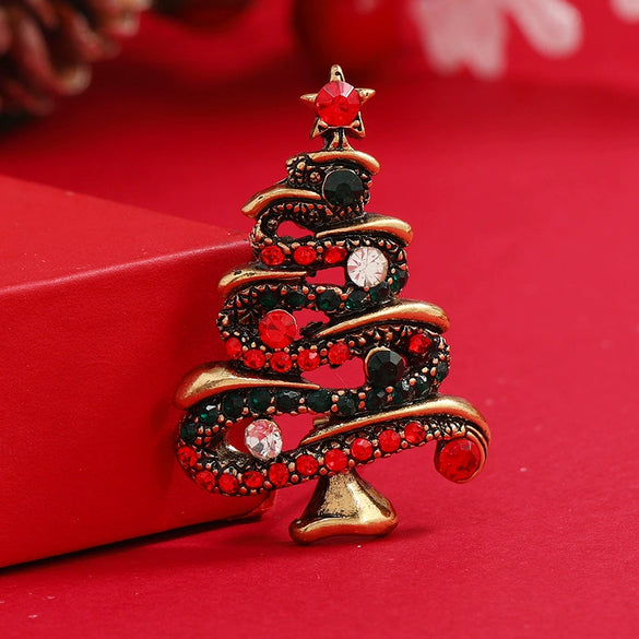 Wholesale Jewelry Retro Style Geometric Rhinestone Christmas Brooch