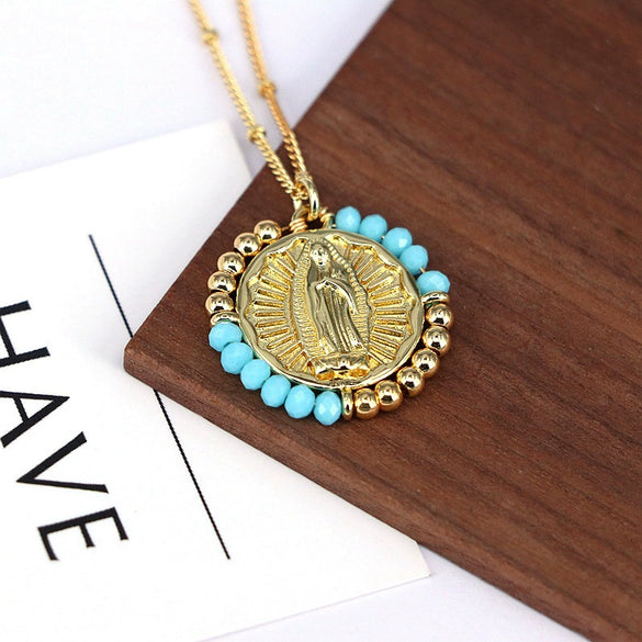 Wholesale Jewelry Retro Style Geometric Round Pendant Necklace Copper Titanium Steel Electroplating Ball Chain