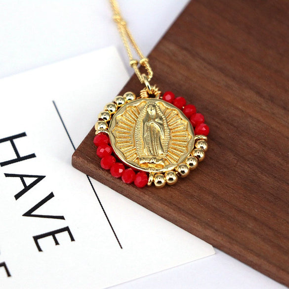 Wholesale Jewelry Retro Style Geometric Round Pendant Necklace Copper Titanium Steel Electroplating Ball Chain