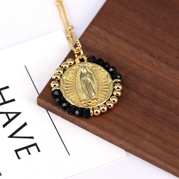 Wholesale Jewelry Retro Style Geometric Round Pendant Necklace Copper Titanium Steel Electroplating Ball Chain