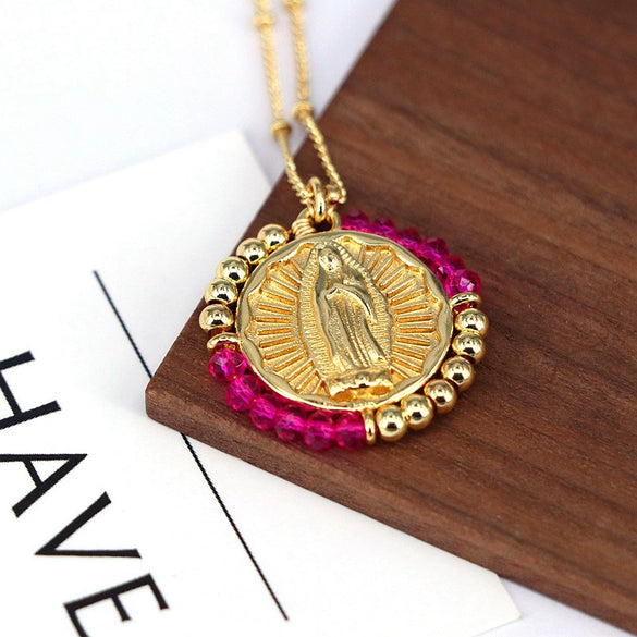 Wholesale Jewelry Retro Style Geometric Round Pendant Necklace Copper Titanium Steel Electroplating Ball Chain