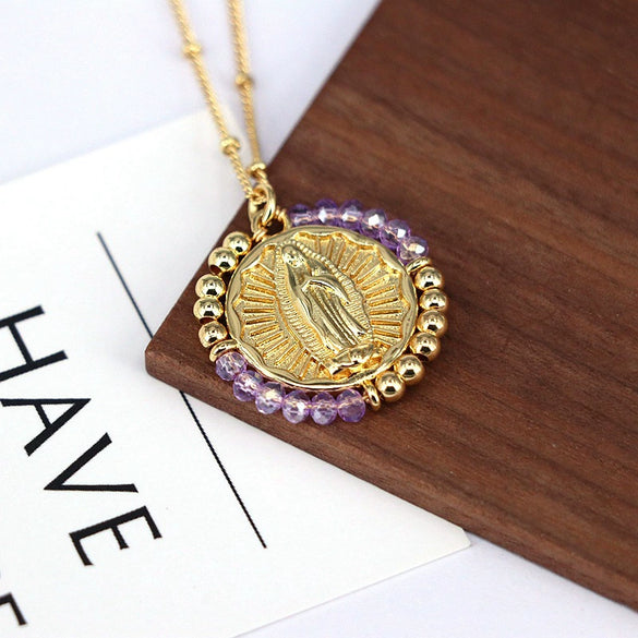 Wholesale Jewelry Retro Style Geometric Round Pendant Necklace Copper Titanium Steel Electroplating Ball Chain
