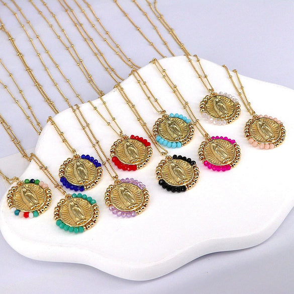 Wholesale Jewelry Retro Style Geometric Round Pendant Necklace Copper Titanium Steel Electroplating Ball Chain