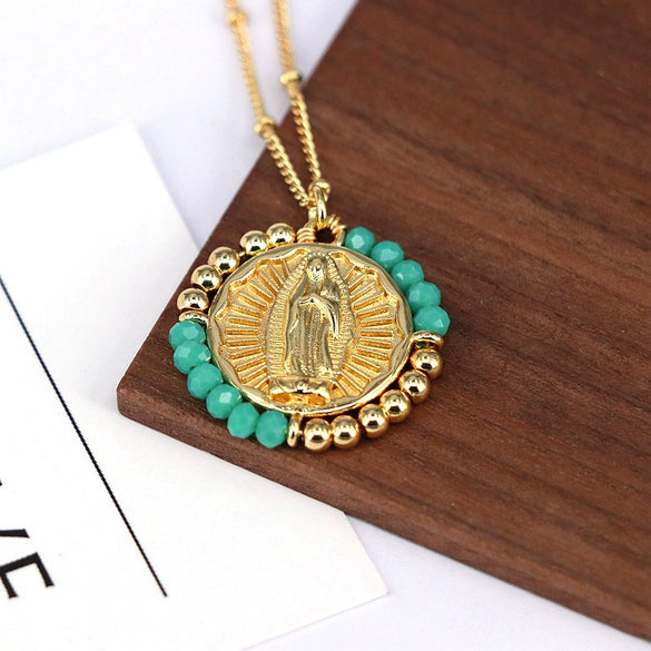 Wholesale Jewelry Retro Style Geometric Round Pendant Necklace Copper Titanium Steel Electroplating Ball Chain
