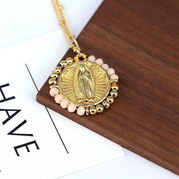 Wholesale Jewelry Retro Style Geometric Round Pendant Necklace Copper Titanium Steel Electroplating Ball Chain