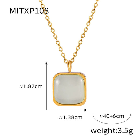 Wholesale Jewelry Retro Style Geometric Square Resin Pendant 316L Stainless Steel Jewelry With Electroplating