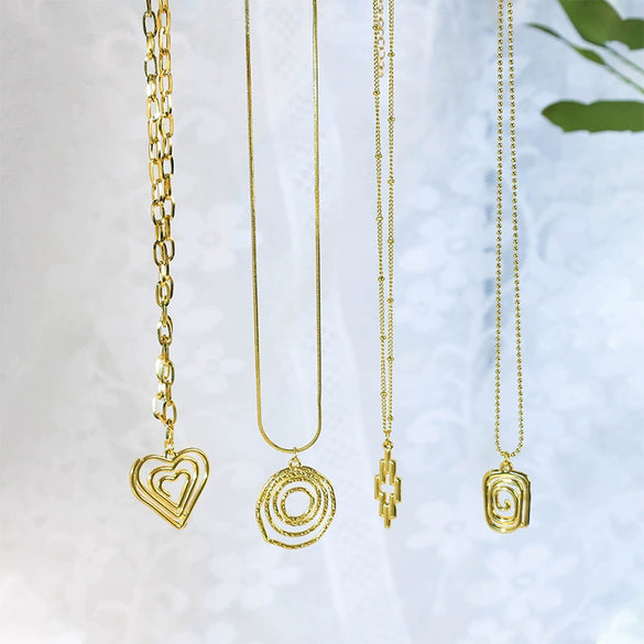 Wholesale Jewelry Retro Style Geometric Stainless Steel Electroplated Pendant Necklace