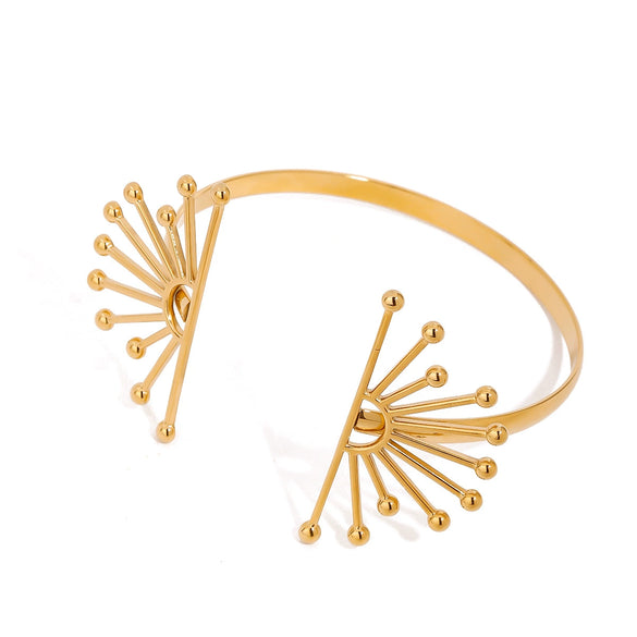 Wholesale Jewelry Retro Style Geometric Stainless Steel Flower Electroplated Bracelet Arm Ring