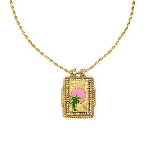 Wholesale Jewelry Retro Style Geometric Stainless Steel 18K Gold Plated Necklace