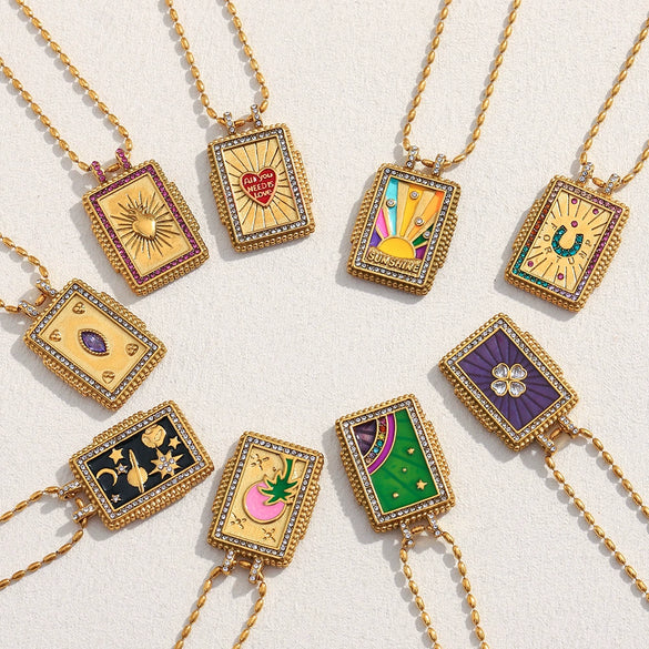 Wholesale Jewelry Retro Style Geometric Stainless Steel 18K Gold Plated Necklace