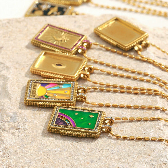 Wholesale Jewelry Retro Style Geometric Stainless Steel 18K Gold Plated Necklace