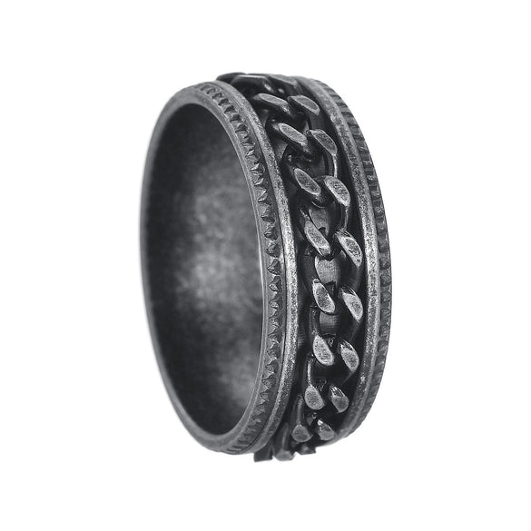 Wholesale Jewelry Retro Style Geometric Titanium Steel Embossed Rotating Chain Ring Distressed Unisex