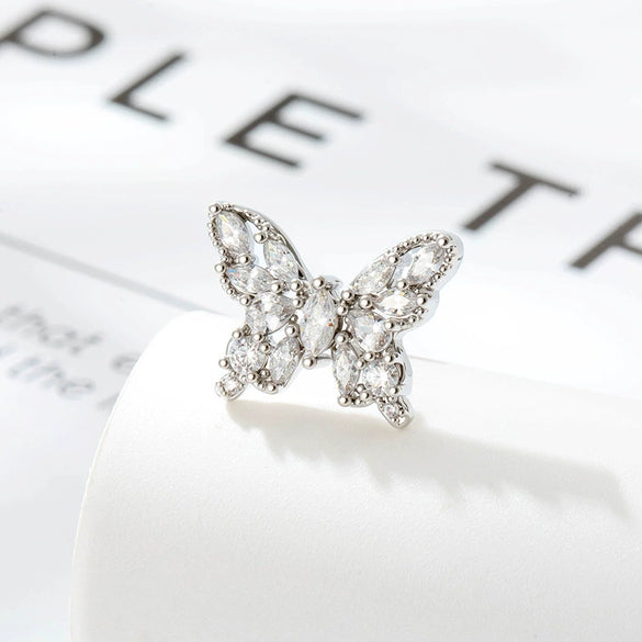 Wholesale Jewelry Retro Style Geometric Titanium Steel Zircon Butterfly Screw Piercing Jewelry For Women