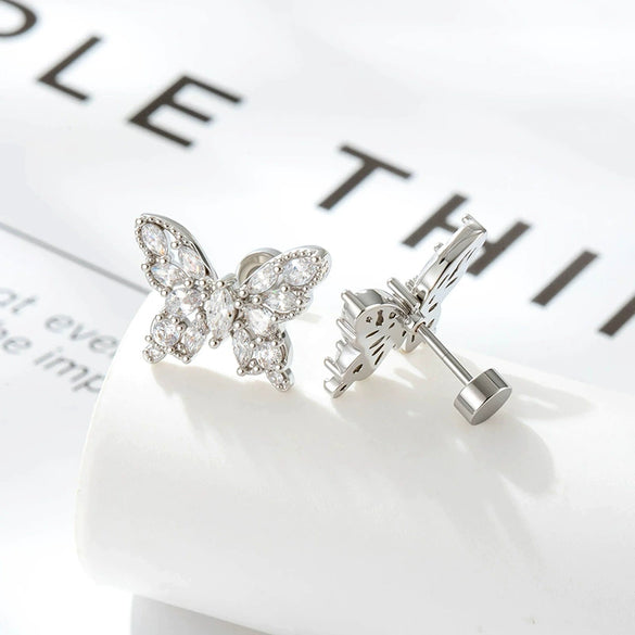 Wholesale Jewelry Retro Style Geometric Titanium Steel Zircon Butterfly Screw Piercing Jewelry For Women