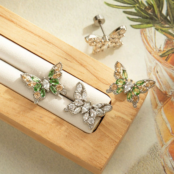Wholesale Jewelry Retro Style Geometric Titanium Steel Zircon Butterfly Screw Piercing Jewelry For Women