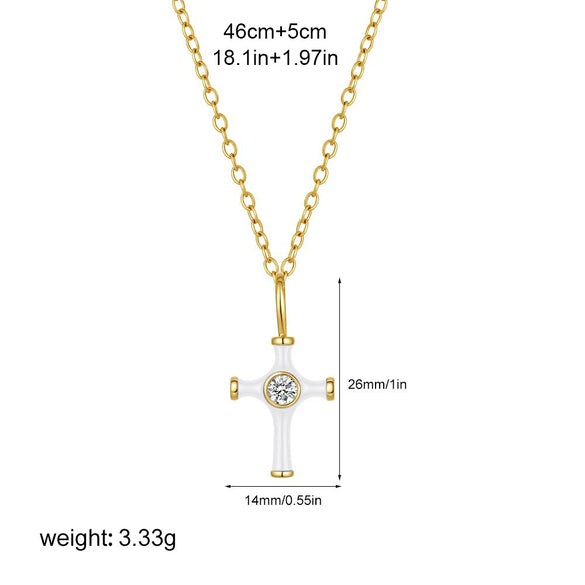 Wholesale Jewelry Retro Style Geometric Ushaped Stainless Steel And Copper Dripping Oil Inlaid Zircon Cross Necklace
