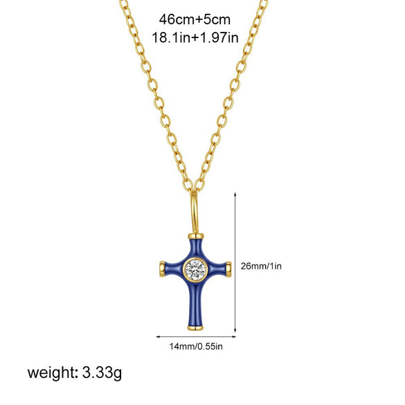 Wholesale Jewelry Retro Style Geometric Ushaped Stainless Steel And Copper Dripping Oil Inlaid Zircon Cross Necklace