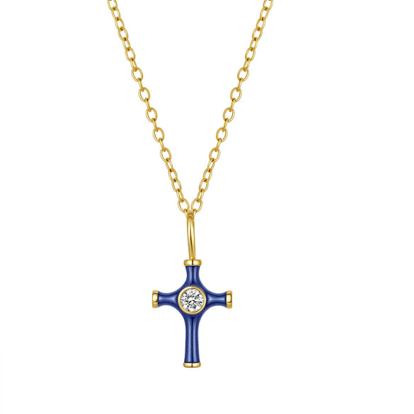 Wholesale Jewelry Retro Style Geometric Ushaped Stainless Steel And Copper Dripping Oil Inlaid Zircon Cross Necklace