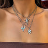 Wholesale Jewelry Retro Style Geometric Zinc Alloy Electroplated Cow Head Beaded Ball Chain Clavicle Necklace For Women