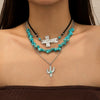 Wholesale Jewelry Retro Style Geometric Zinc Alloy Electroplated Cow Head Beaded Ball Chain Clavicle Necklace For Women