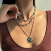 Wholesale Jewelry Retro Style Geometric Zinc Alloy Electroplated Cow Head Beaded Ball Chain Clavicle Necklace For Women