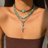 Wholesale Jewelry Retro Style Geometric Zinc Alloy Electroplated Cow Head Beaded Ball Chain Clavicle Necklace For Women