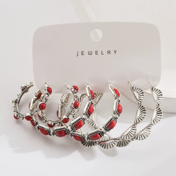 Wholesale Jewelry Retro Style Heart Shape Alloy Turquoise Inlaid Earrings Set