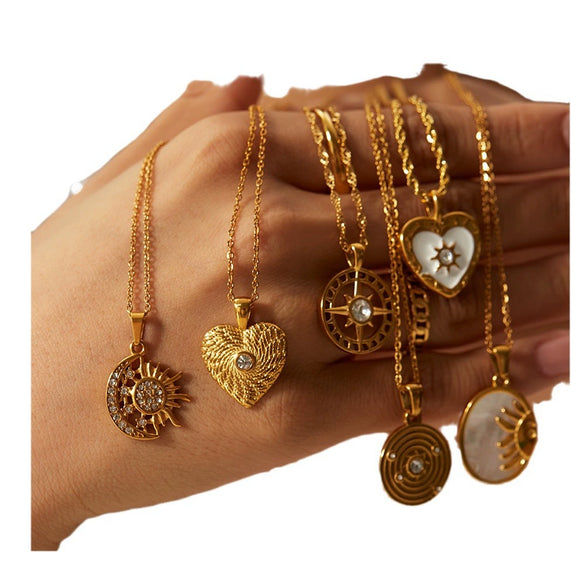 Wholesale Jewelry Retro Style Heart Titanium Steel Stainless Steel Geometric Electroplated Necklace For Women