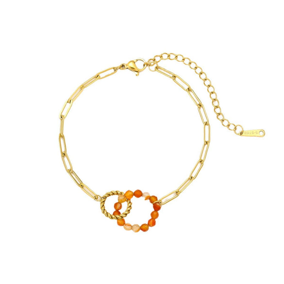 Wholesale Jewelry Retro Style Interlocking Ring Natural Stone Stainless Steel Electroplated Bracelet For Women
