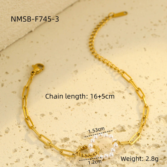 Wholesale Jewelry Retro Style Interlocking Ring Natural Stone Stainless Steel Electroplated Bracelet For Women