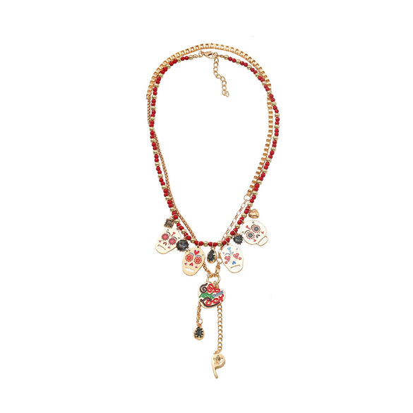 Wholesale Jewelry Retro Style Metal Skull Heart Whistle Twopiece Necklace Zinc Alloy Set With Diamonds Geometric Animal Zodiac Pattern