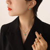 Wholesale Jewelry Retro Style Natural Cat's Eye Stone And Turquoise Titanium Steel Earrings And Necklace With Electroplating