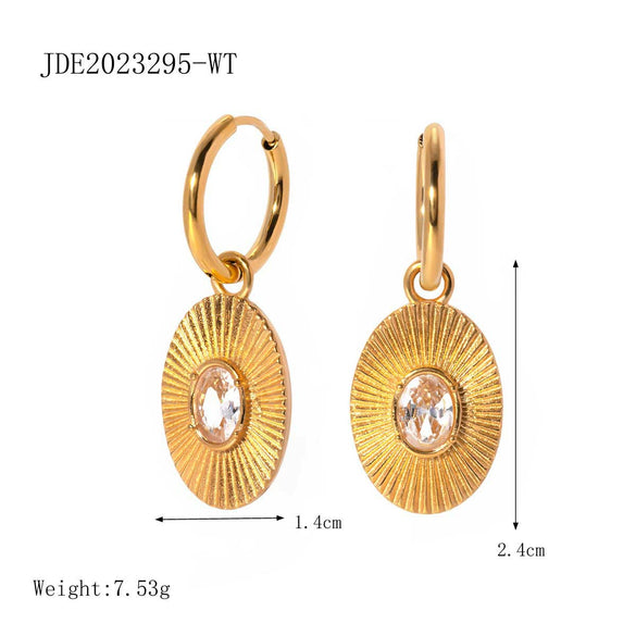 Wholesale Jewelry Retro Style Oval Coin Titanium Steel Inlaid White Diamond Pendant Earrings For Women