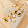 Wholesale Jewelry Retro Style Oval Geometric Stainless Steel Gold Plated Pendant Necklace And Stud Earrings Set For Women