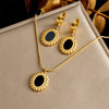 Wholesale Jewelry Retro Style Oval Geometric Stainless Steel Gold Plated Pendant Necklace And Stud Earrings Set For Women