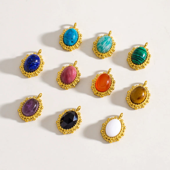 Wholesale Jewelry Retro Style Oval Natural Stone Inlaid Stainless Steel Electroplated Earrings Pendant