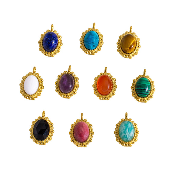 Wholesale Jewelry Retro Style Oval Natural Stone Inlaid Stainless Steel Electroplated Earrings Pendant