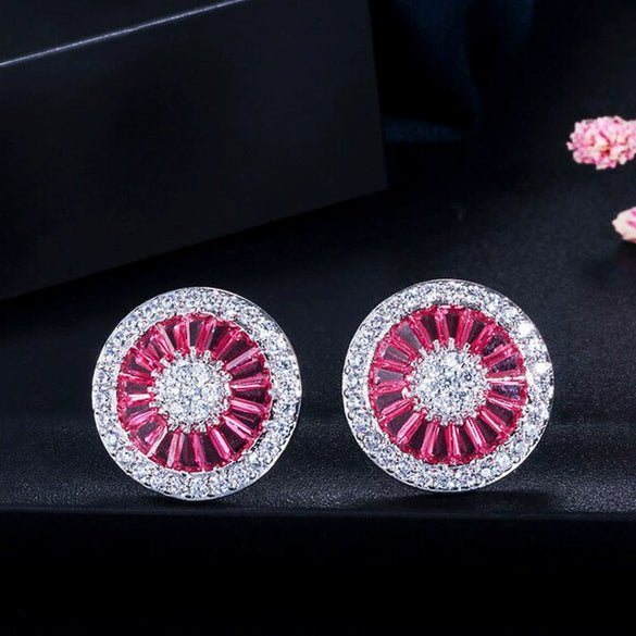 Wholesale Jewelry Retro Style Round Copper Earrings With Geometric Pattern And Zircon