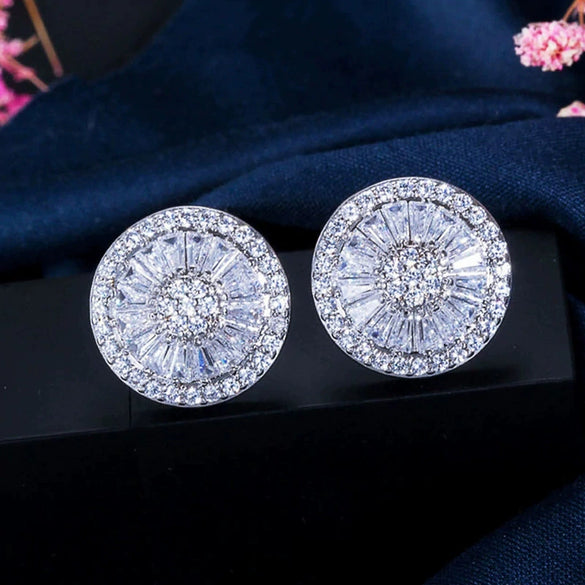 Wholesale Jewelry Retro Style Round Copper Earrings With Geometric Pattern And Zircon