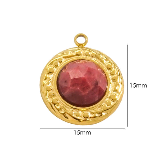 Wholesale Jewelry Retro Style Round Stainless Steel Natural Stone Inlay Pendant